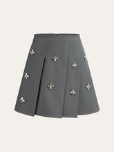 A-Line Floral Rhinestone Mini Skirt